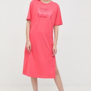 Armani Exchange sukienka bawełniana kolor różowy midi prosta