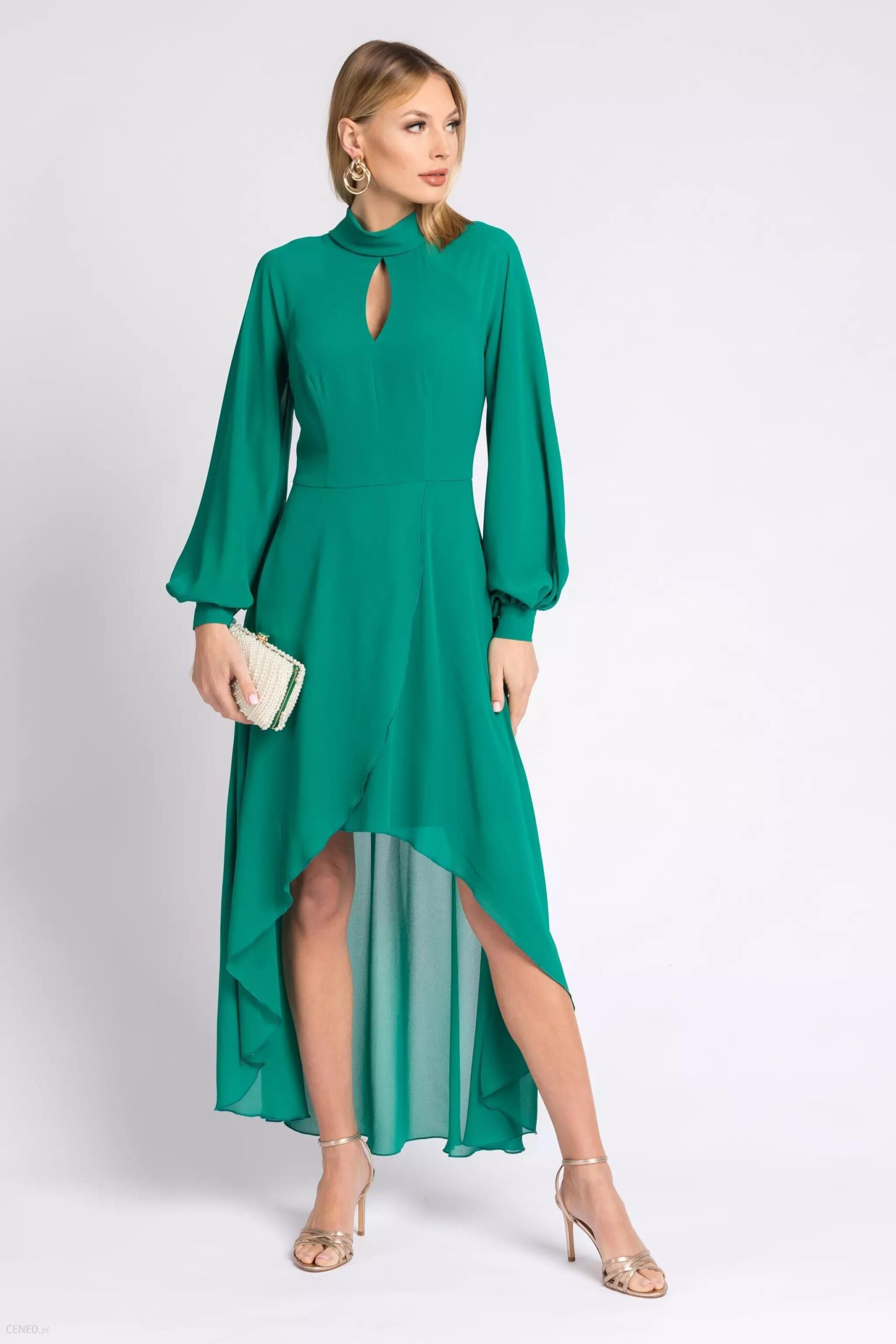 Asymetryczna sukienka maxi ze stójką (Zielony