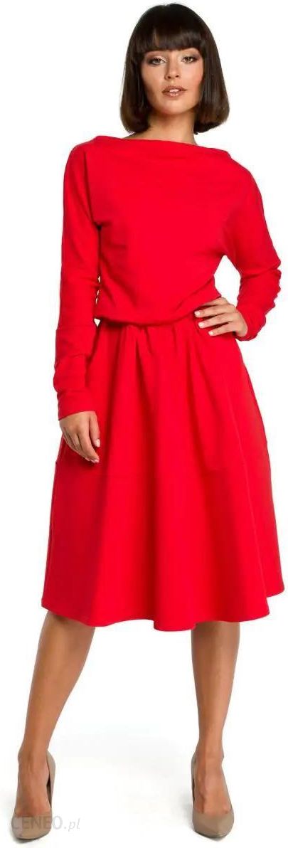 B087 Sukienka rozkloszowana - czerwona (Kolor czerwony