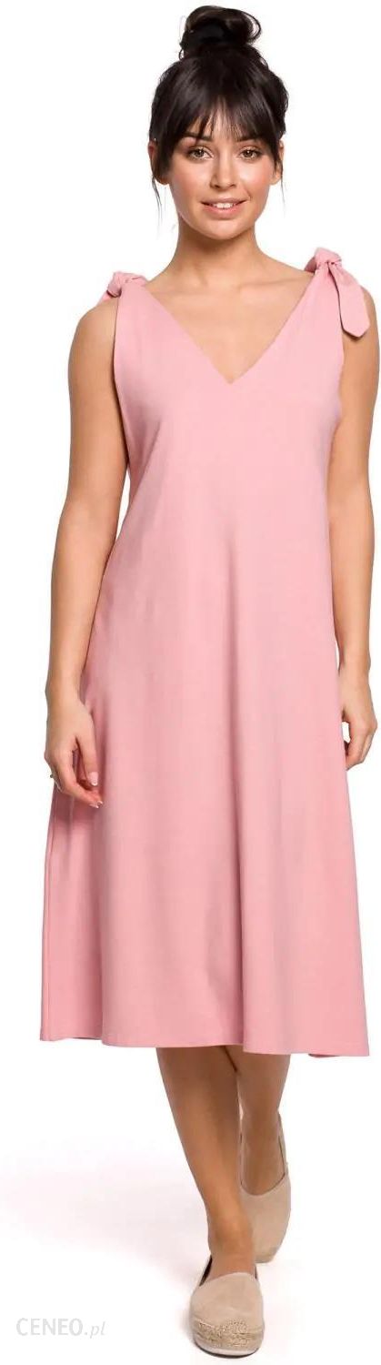 B148 Sukienka na wiązanych ramiączkach - różowa (Kolor różowy