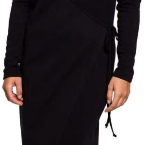 B206 Sukienka warstwowa z wiązaniem - czarna (Kolor czarny