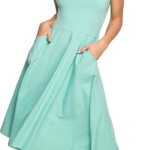 B218 Sukienka rozkloszowana na cienkich ramiączkach - miętowa (Kolor seledynowy