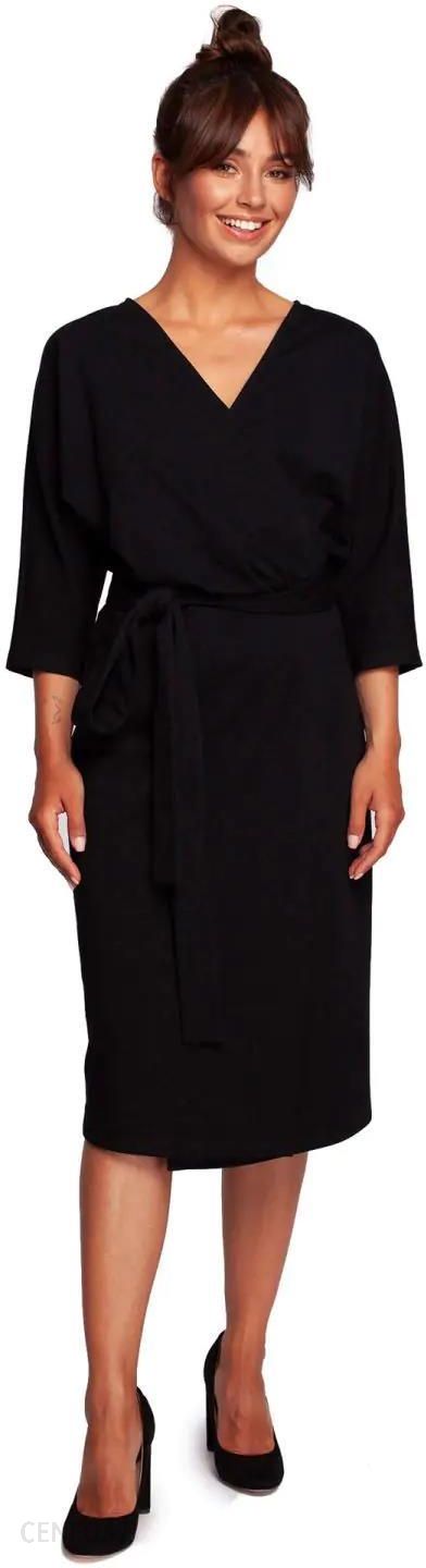 B241 Sukienka kopertowa z wiązanym paskiem - czarna (Kolor czarny