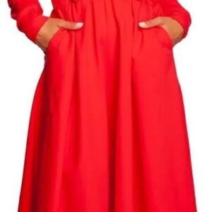 B245 Sukienka rozkloszowana z kapturem - czerwona (Kolor czerwony