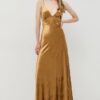 Bardot sukienka kolor złoty maxi rozkloszowana