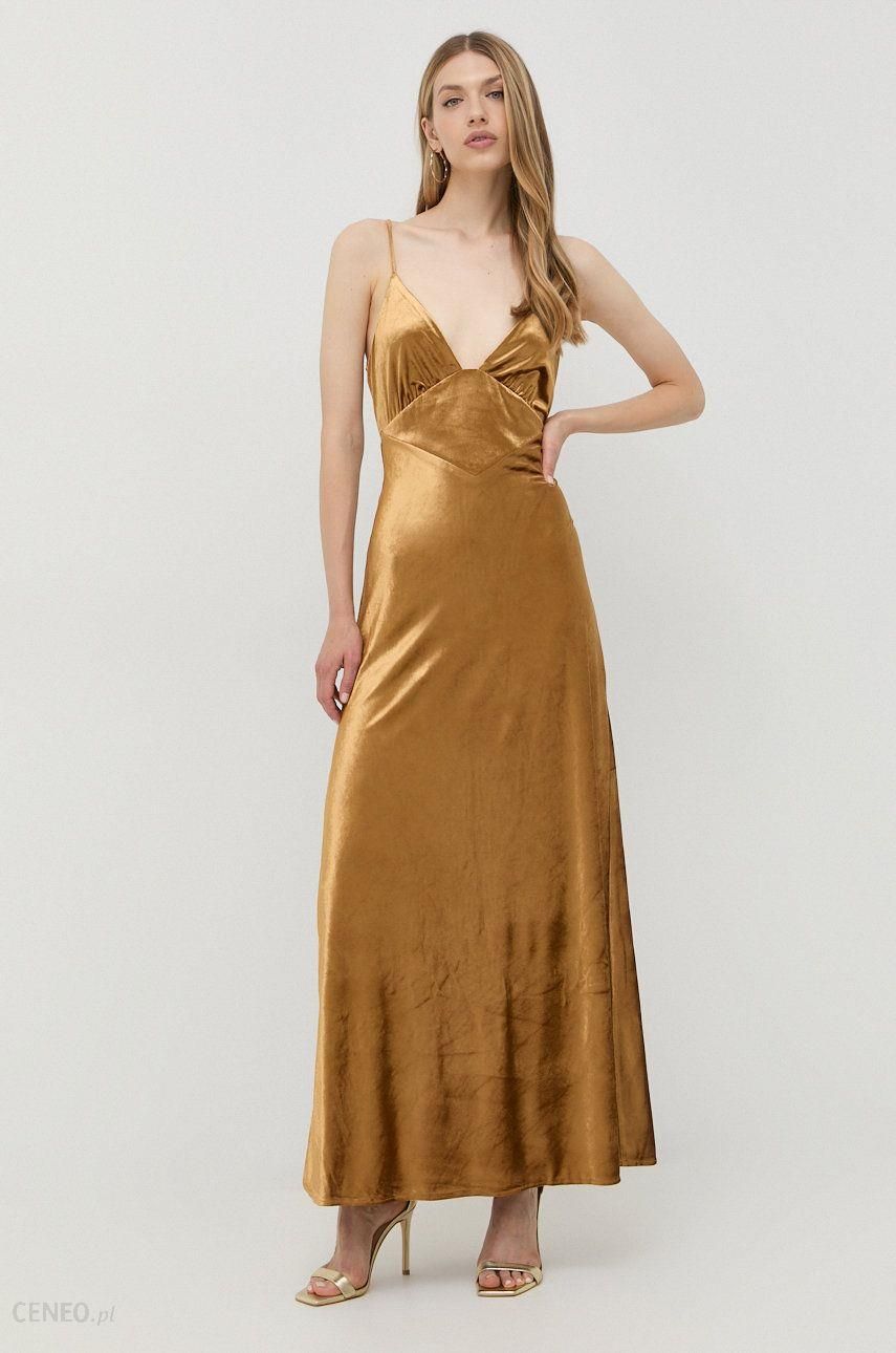 Bardot sukienka kolor złoty maxi rozkloszowana