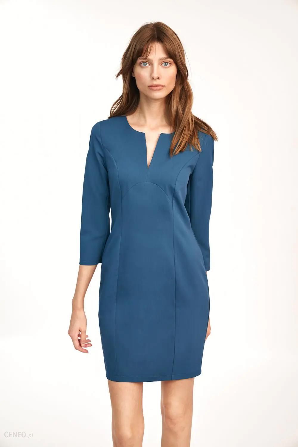 Dopasowana lazurowa sukienka mini - S185 (Kolor niebieski
