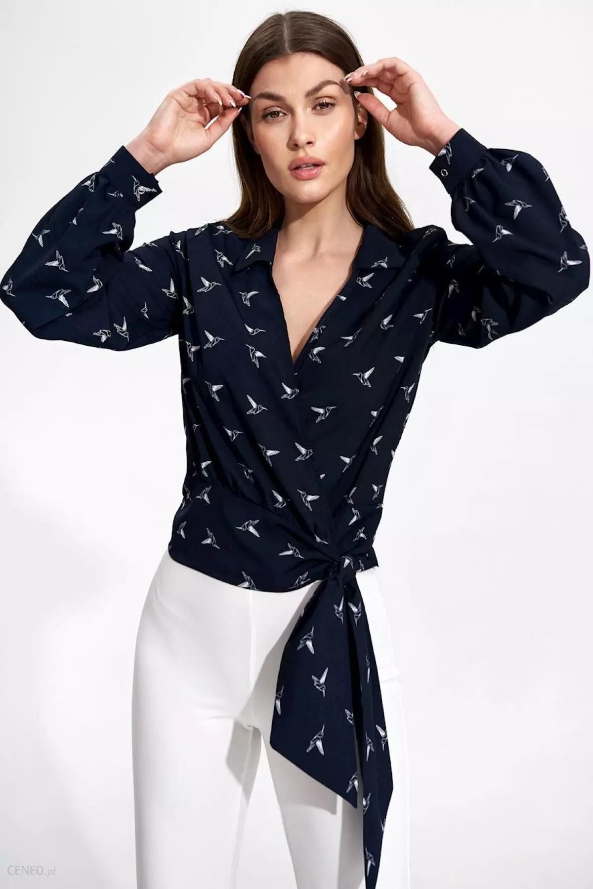 Elegancka kopertowa bluzka z wiązaniem na boku (Granatowy