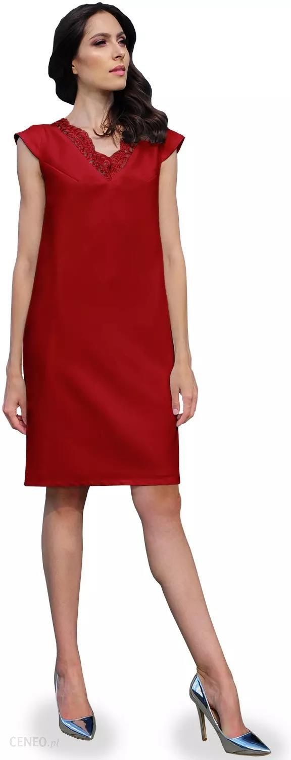 Elegancka sukienka z dekoltem na plecach i koronką (Czerwony