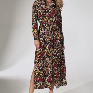 Figl Koszulowa sukienka maxi z modnym printem Kwiaty S
