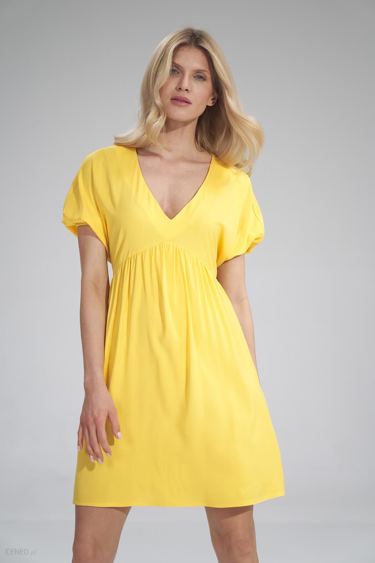 Figl Luźna sukienka z dekoltem w serek Żółty L/XL