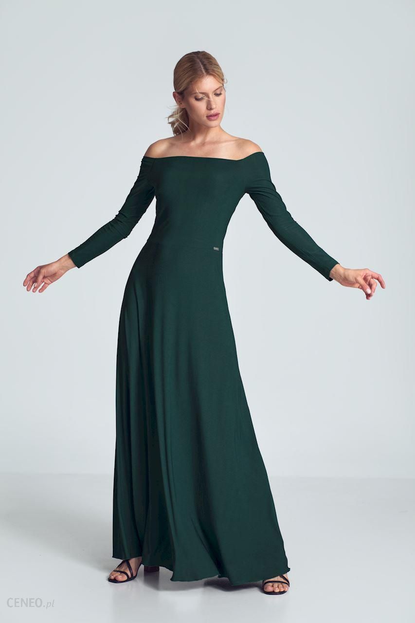 Figl Modna sukienka maxi z odkrytymi ramionami Zielony S