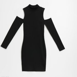 House - Dopasowana sukienka mini ze stójką i wycięciami czarna - Czarny