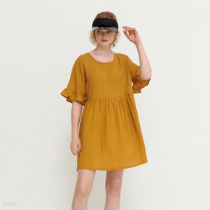 House - Sukienka babydoll z tkaniny strukturalnej - Żółty