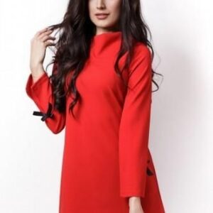 IVON Trapezowa sukienka Natalie z długim rękawem - czerwona