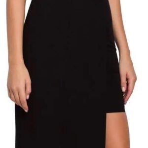K026 Sukienka długa asymetryczna - czarna (Kolor czarny
