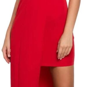 K026 Sukienka długa asymetryczna - czerwona (Kolor czerwony