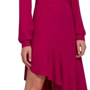 K077 Asymetryczna sukienka z falbanką - śliwkowa (Kolor śliwkowy