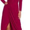 K139 Długa sukienka z rozcięciem w dekolcie - rubin (Kolor bordowy