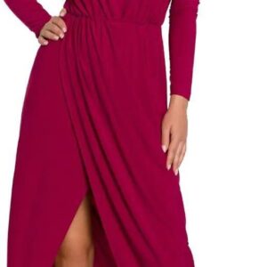 K139 Długa sukienka z rozcięciem w dekolcie - rubin (Kolor bordowy