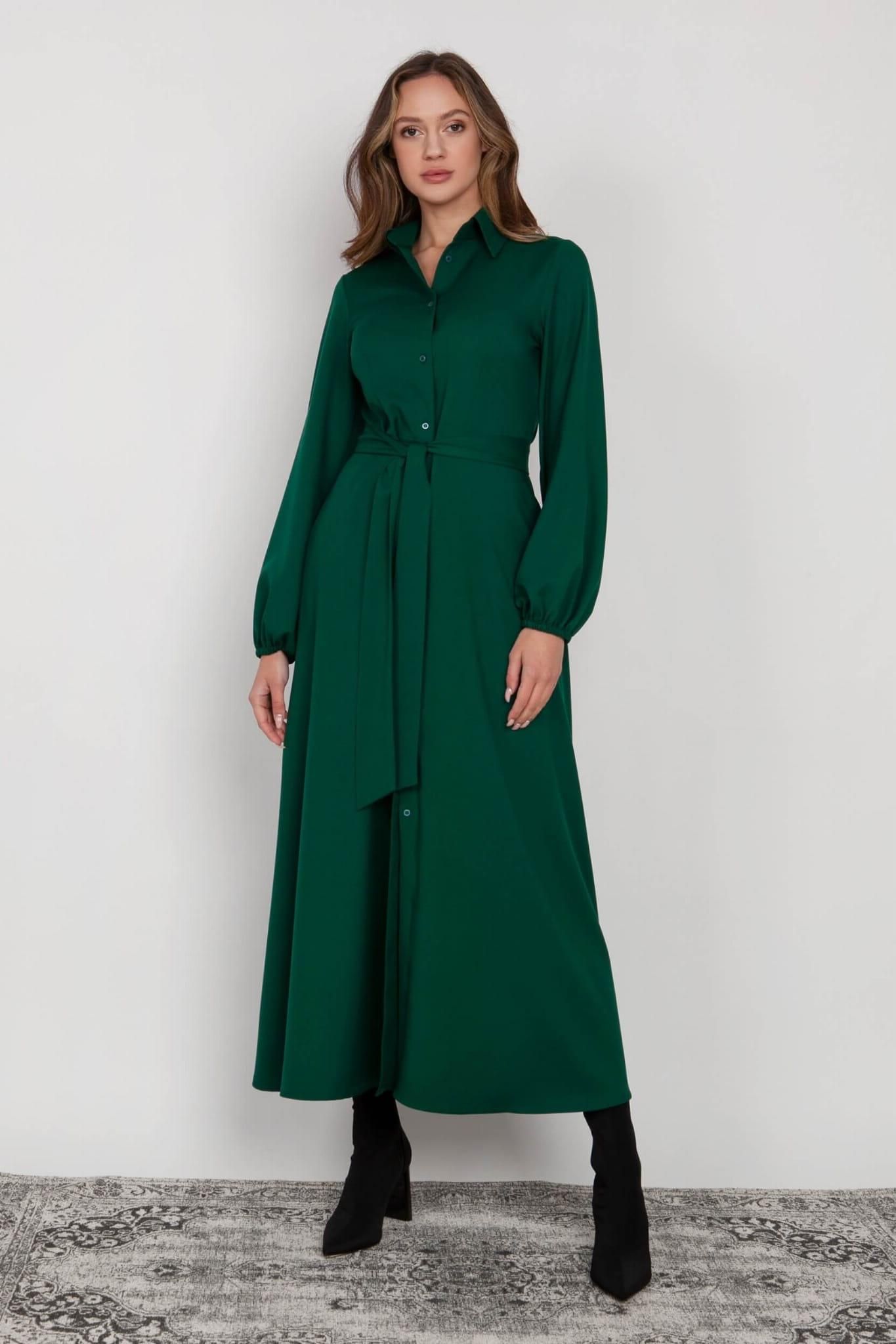 Koszulowa sukienka maxi zapinana na guziki (Zielony