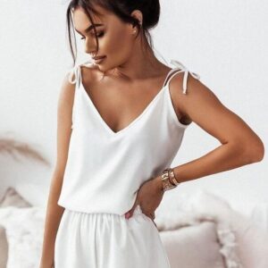 Krótka piżama z wiązanymi ramiączkami (Biały