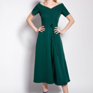 Lanti Elegancka sukienka z odkrytymi ramionami Zielony S