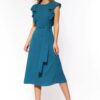 Lazurowa sukienka z falbanami na ramionach - S201 (Kolor niebieski