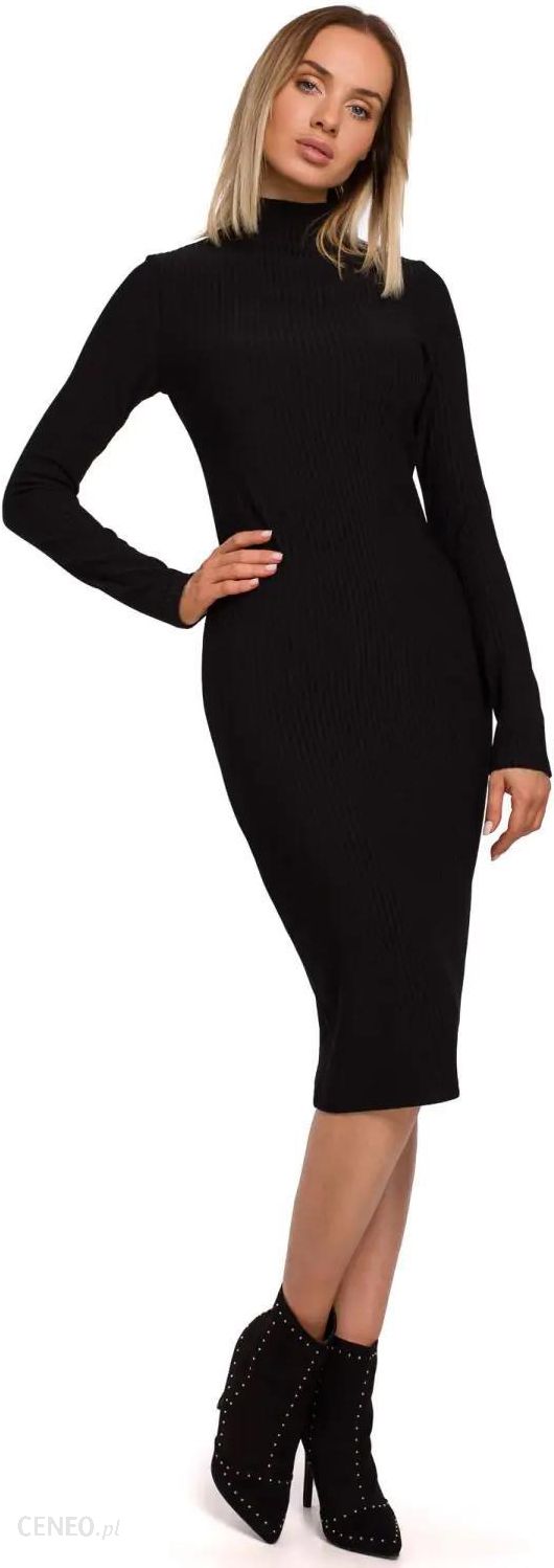 M542 Sukienka dopasowana z półgolfem - czarna (Kolor czarny