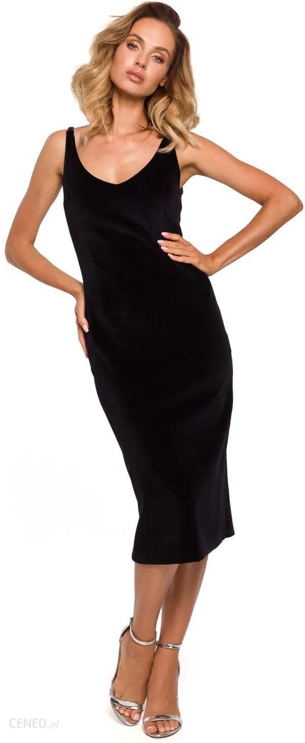 M639 Sukienka welurowa z paskiem - czarna (Kolor czarny