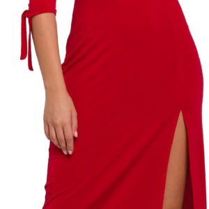 Makover Dopasowana sukienka midi z rozcięciem Czerwony XXL