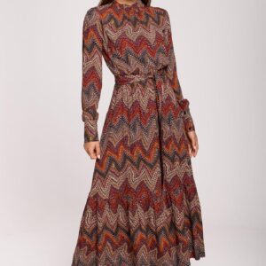 Maxi sukienka w aztecki wzór ze stójką (Czerwony