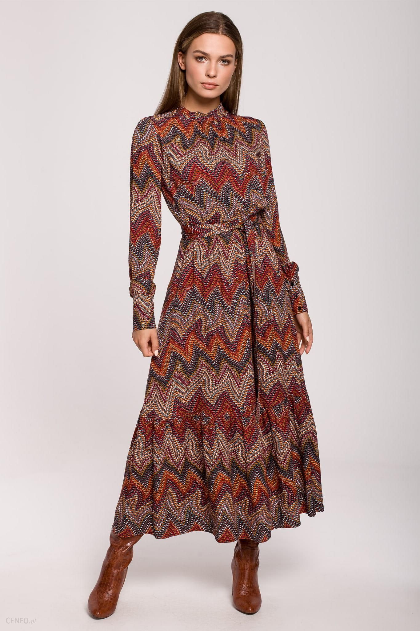 Maxi sukienka w aztecki wzór ze stójką (Czerwony