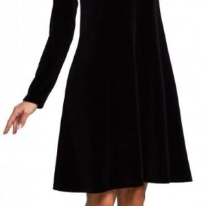 Moe Welurowa trapezowa sukienka z długim rękawem Czarny XXL