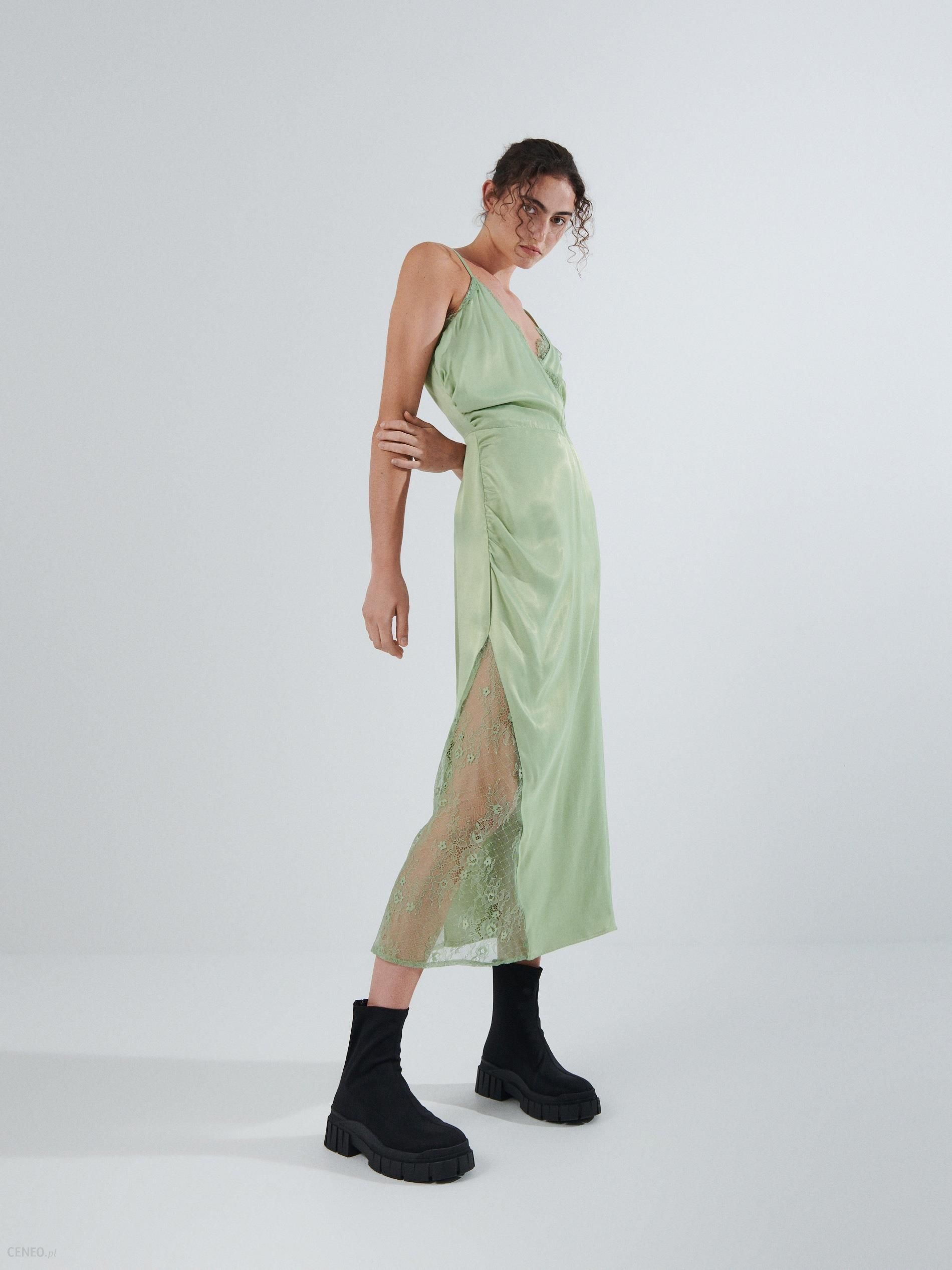 Reserved - Bieliźniana sukienka z wiskozy - Zielony