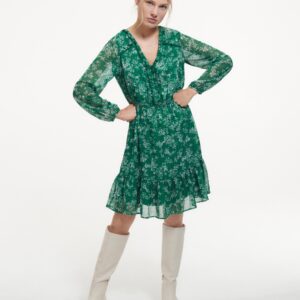 Reserved - Sukienka mini z falbaną - Zielony