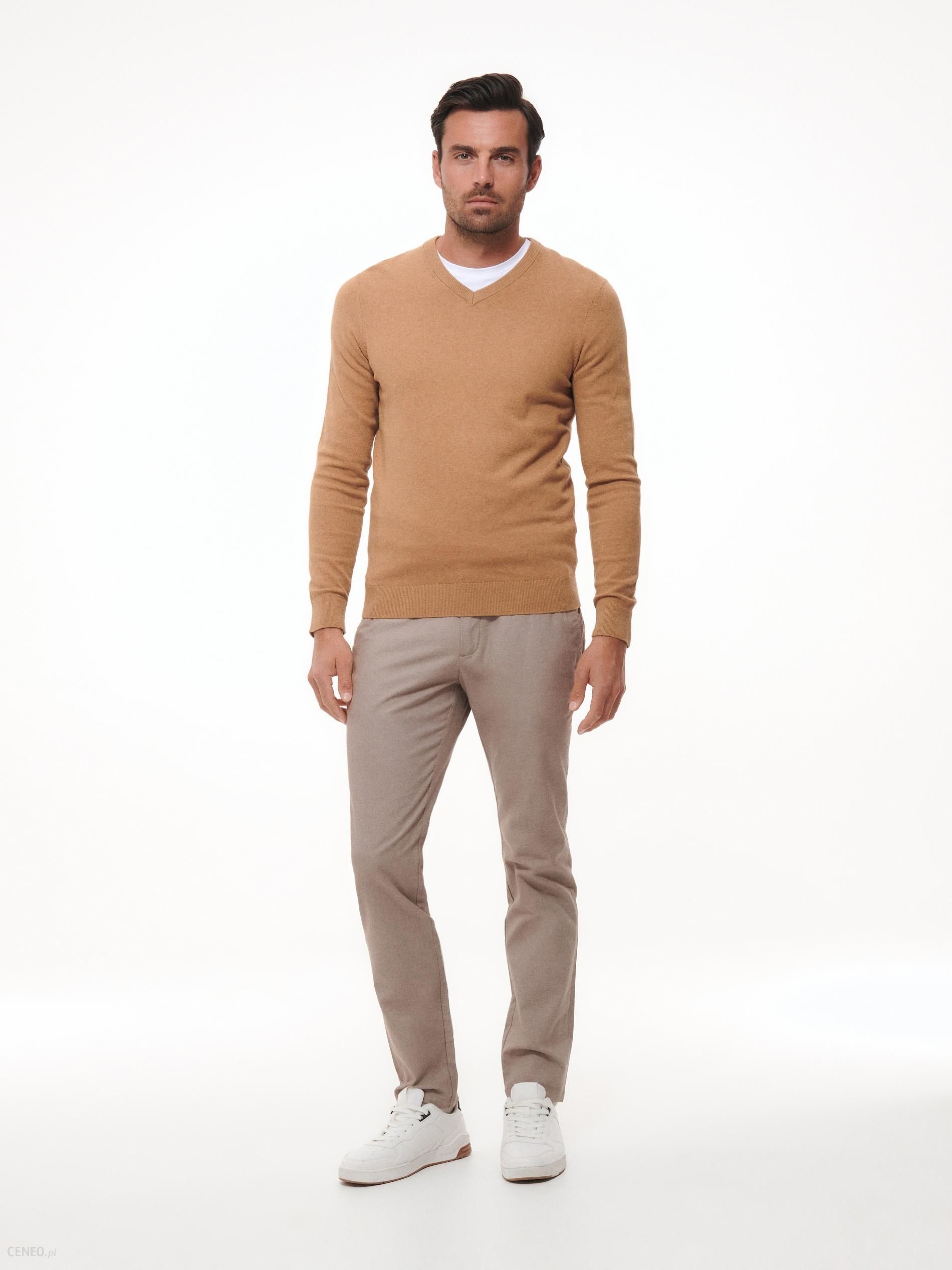 Reserved - Sweter z dekoltem V - Brązowy