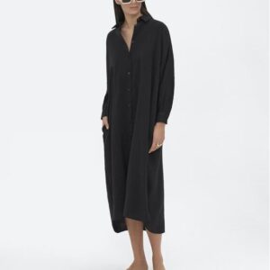 Simple Sukienka koszulowa SI22-SUD016 Czarny Relaxed Fit