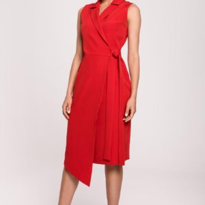 Style Asymetryczna żakietowa sukienka z wiązaniem Czerwony XXL
