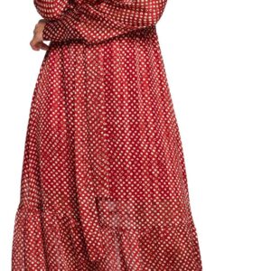 Style Długa szyfonowa sukienka w groszki Czerwony L