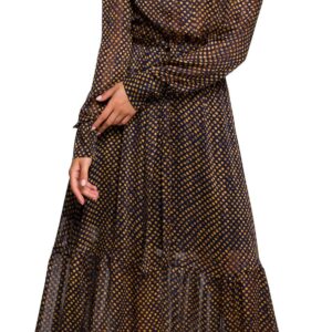 Style Długa szyfonowa sukienka w groszki Granatowy XL