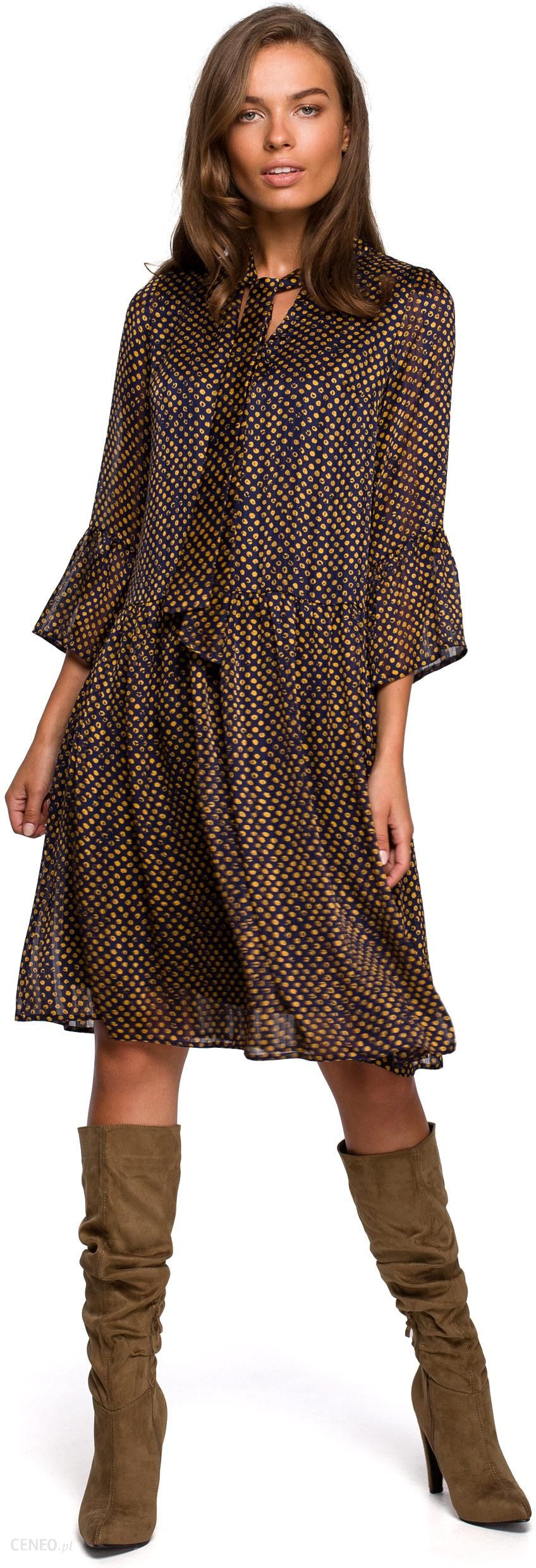 Style Szyfonowa sukienka w groszki Brązowy XL