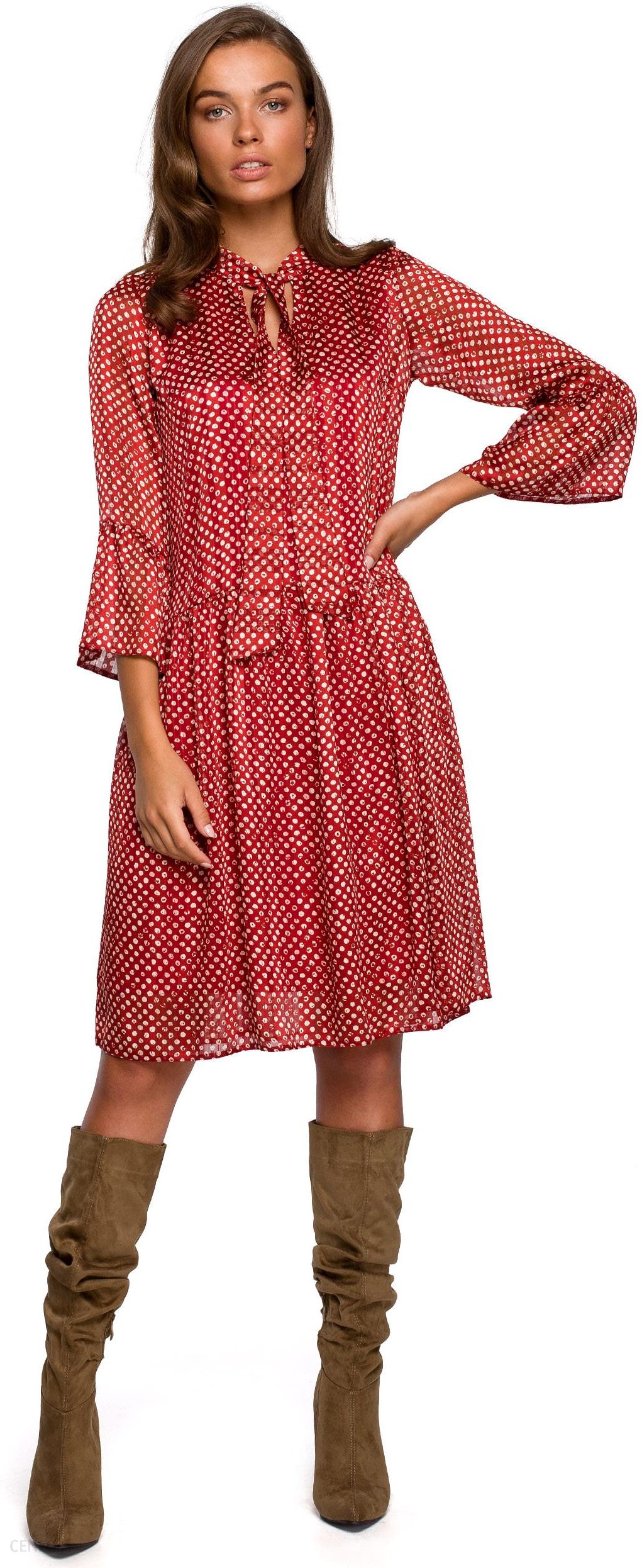 Style Szyfonowa sukienka w groszki Czerwony L