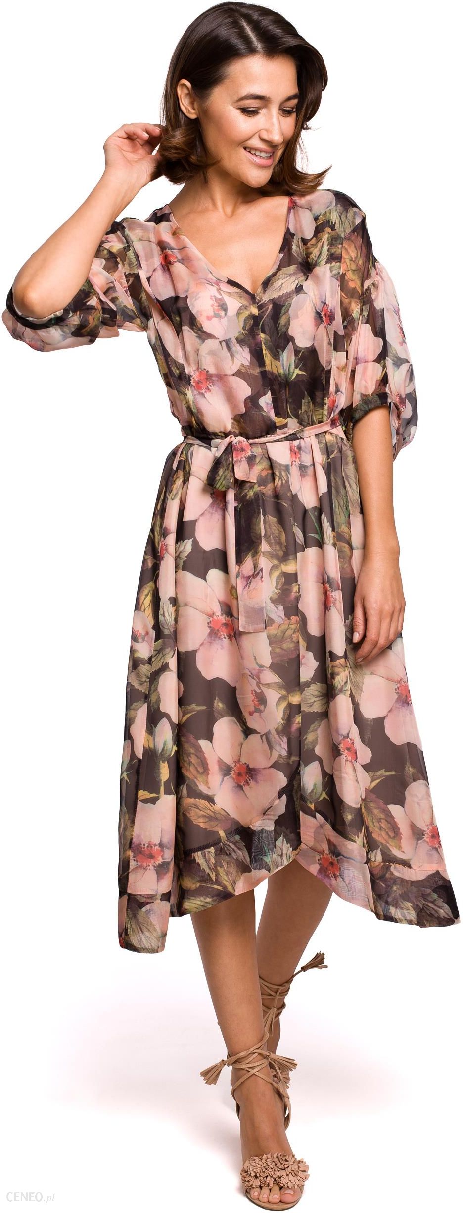 Style Zwiewna szyfonowa sukienka w kwiaty Czarny M