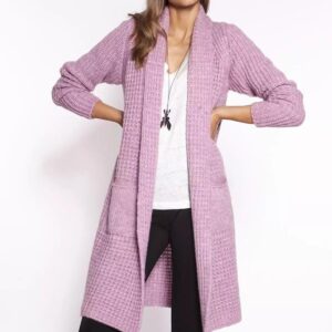 Sweterkowy płaszcz z waflowym splotem (Różowy
