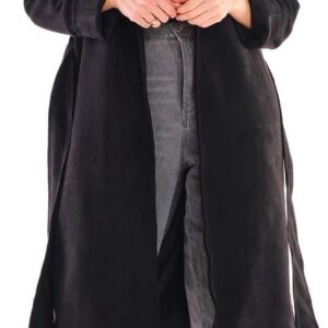 Szlafrokowy Płaszcz z Zamszu - Czarny