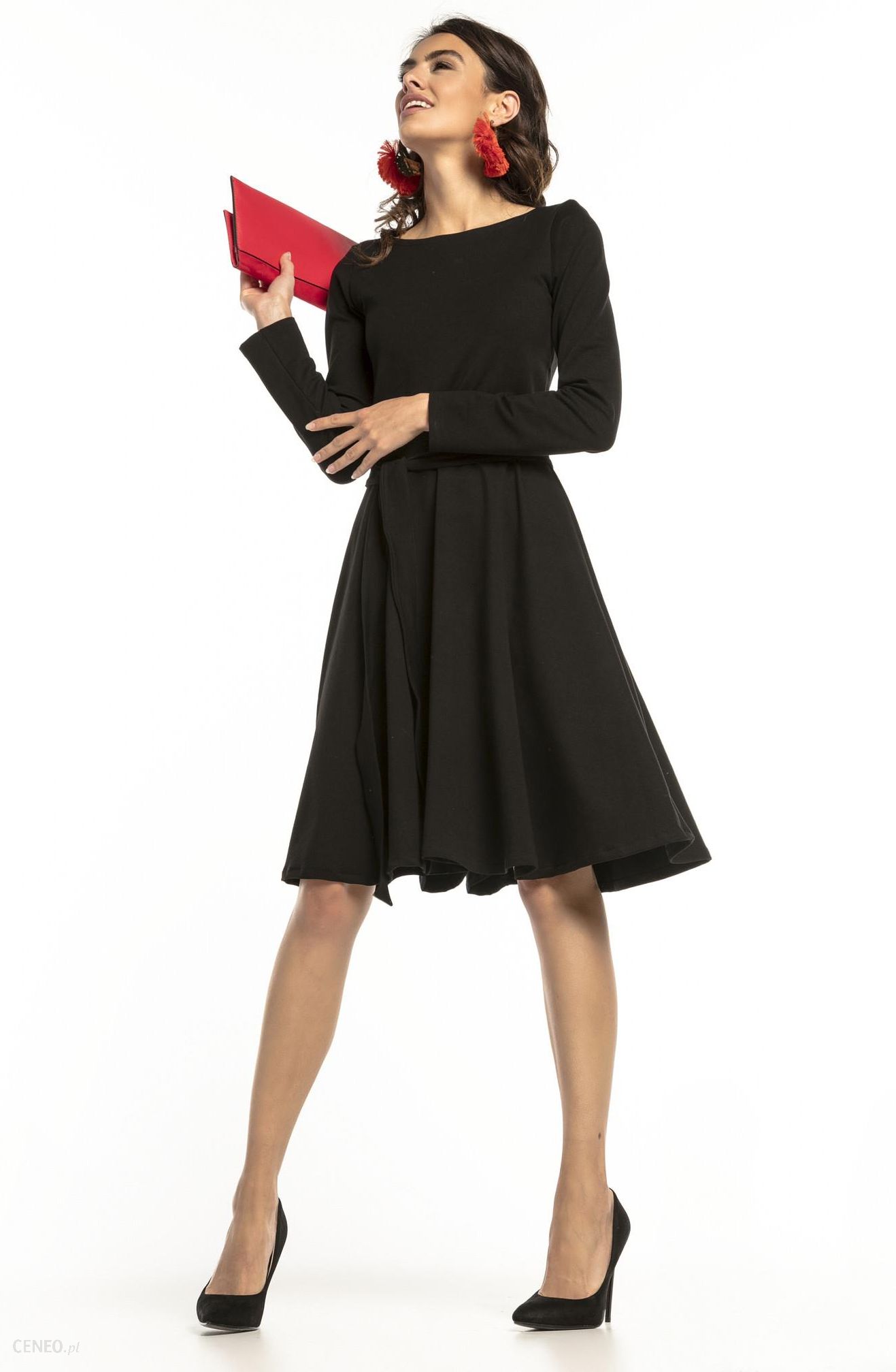 Tessita Klasyczna sukienka do kolan z dzianiny z dopasowaną górą Czarny 4XL