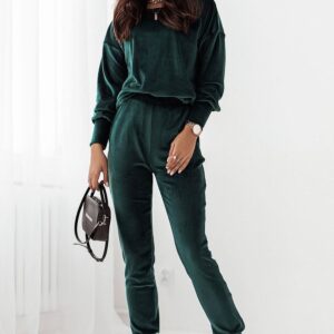Welurowy Komplet Bluza i Spodnie - Zielony
